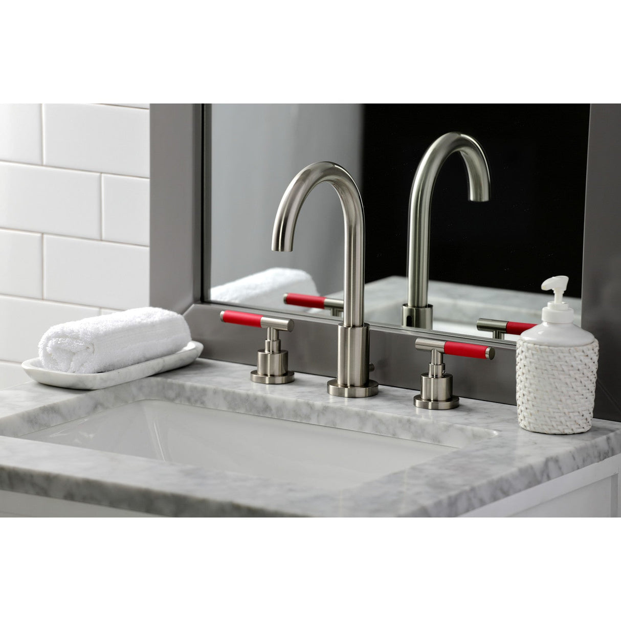Kaiser FSC8928CKL Two-Handle 3-Hole Deck Mount Widespread Bathroom Faucet with Pop-Up Drain, Brushed Nickel
