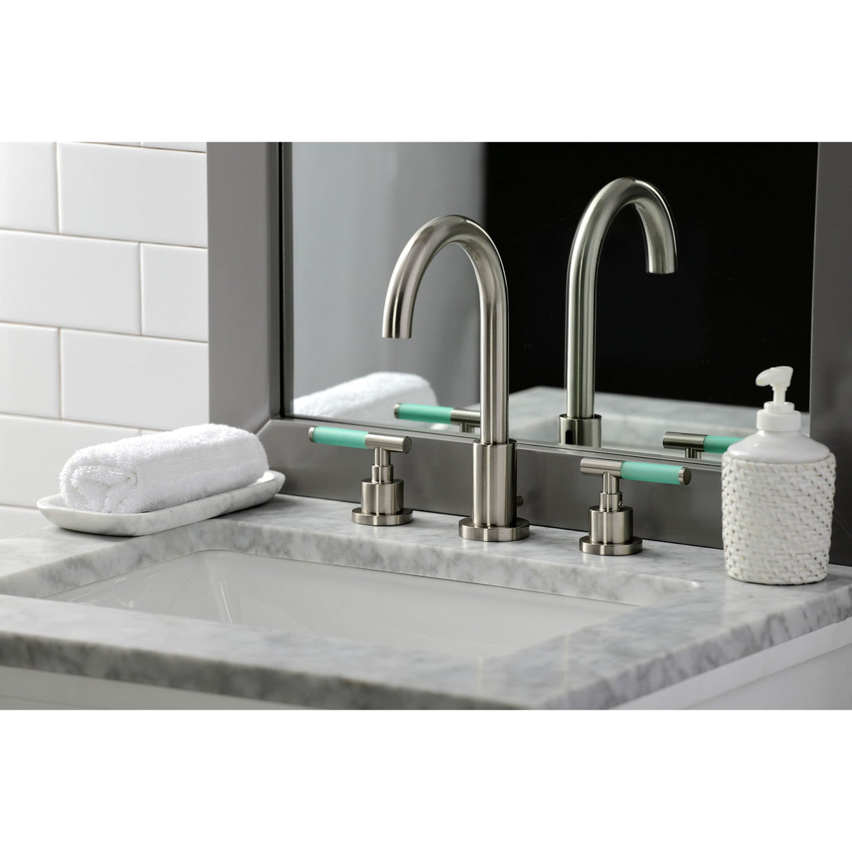 Kaiser FSC8928CKL Two-Handle 3-Hole Deck Mount Widespread Bathroom Faucet with Pop-Up Drain, Brushed Nickel
