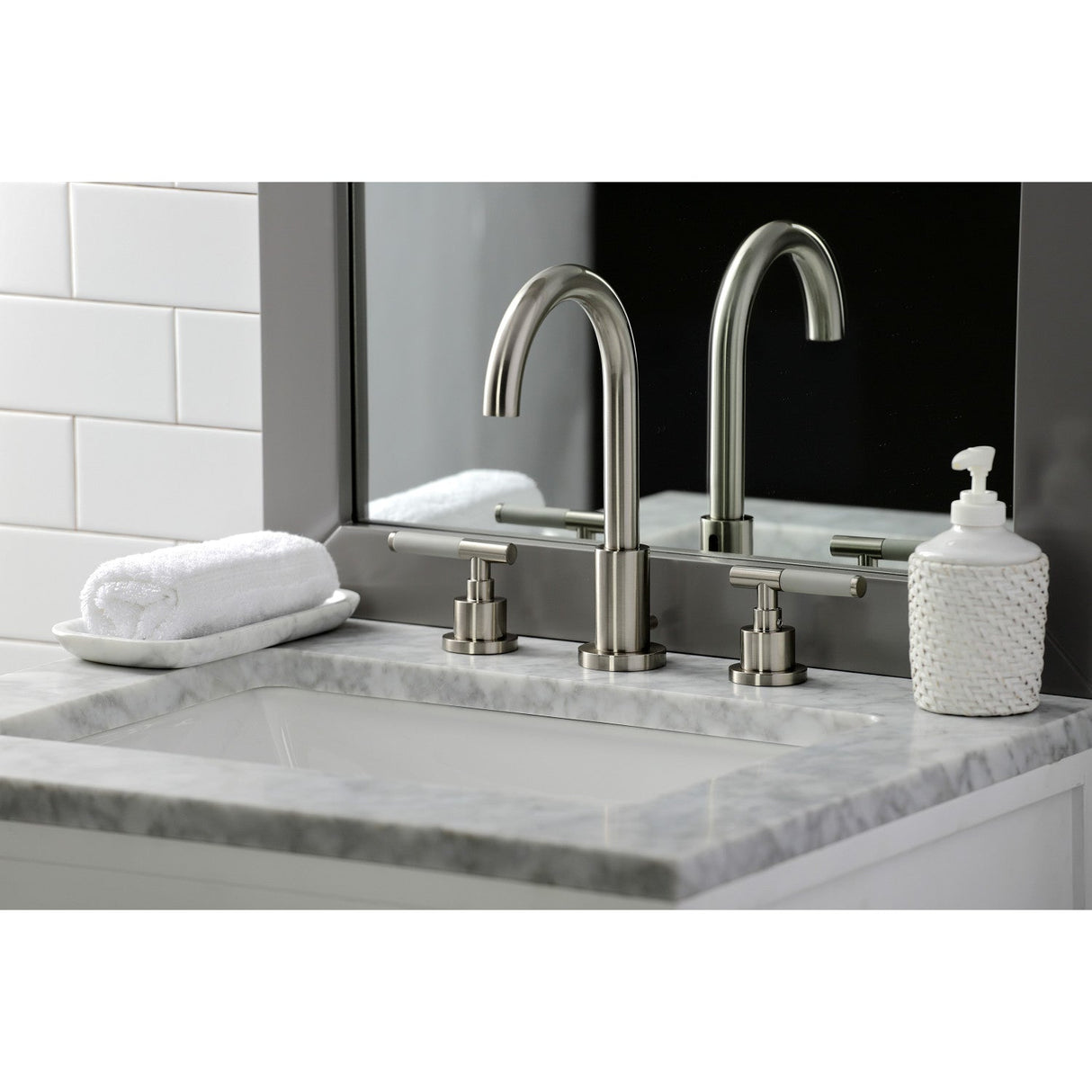 Kaiser FSC8928CKL Two-Handle 3-Hole Deck Mount Widespread Bathroom Faucet with Pop-Up Drain, Brushed Nickel