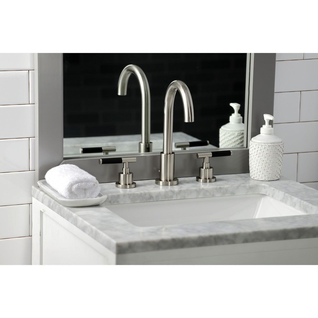 Kaiser FSC8928CKL Two-Handle 3-Hole Deck Mount Widespread Bathroom Faucet with Pop-Up Drain, Brushed Nickel