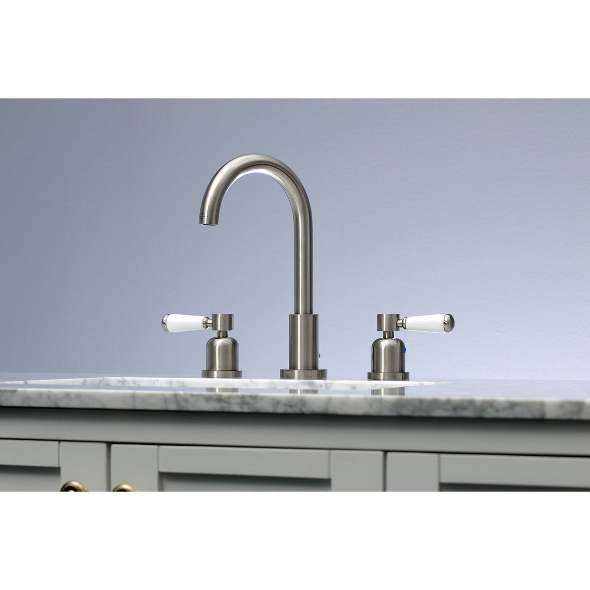 Paris FSC8928DPL Two-Handle 3-Hole Deck Mount Widespread Bathroom Faucet with Pop-Up Drain, Brushed Nickel