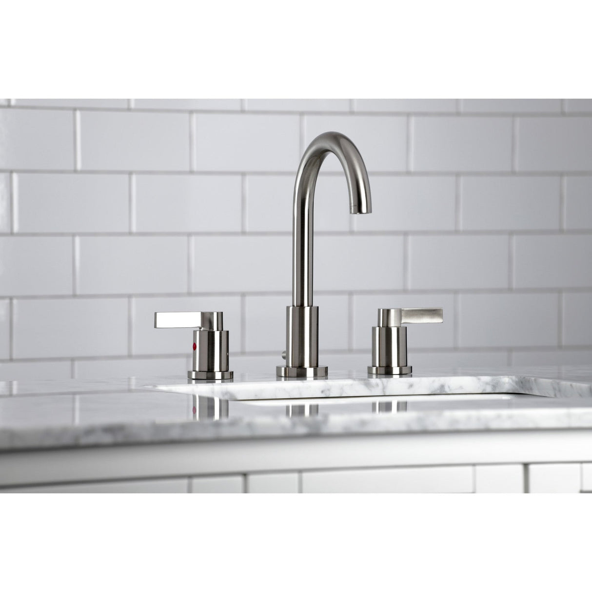 NuvoFusion FSC8928NDL Two-Handle 3-Hole Deck Mount Widespread Bathroom Faucet with Pop-Up Drain, Brushed Nickel