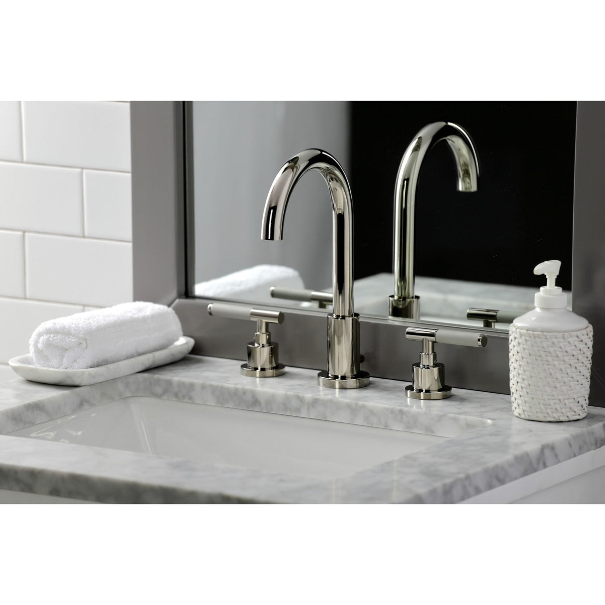 Kaiser FSC8929CKL Two-Handle 3-Hole Deck Mount Widespread Bathroom Faucet with Pop-Up Drain, Polished Nickel