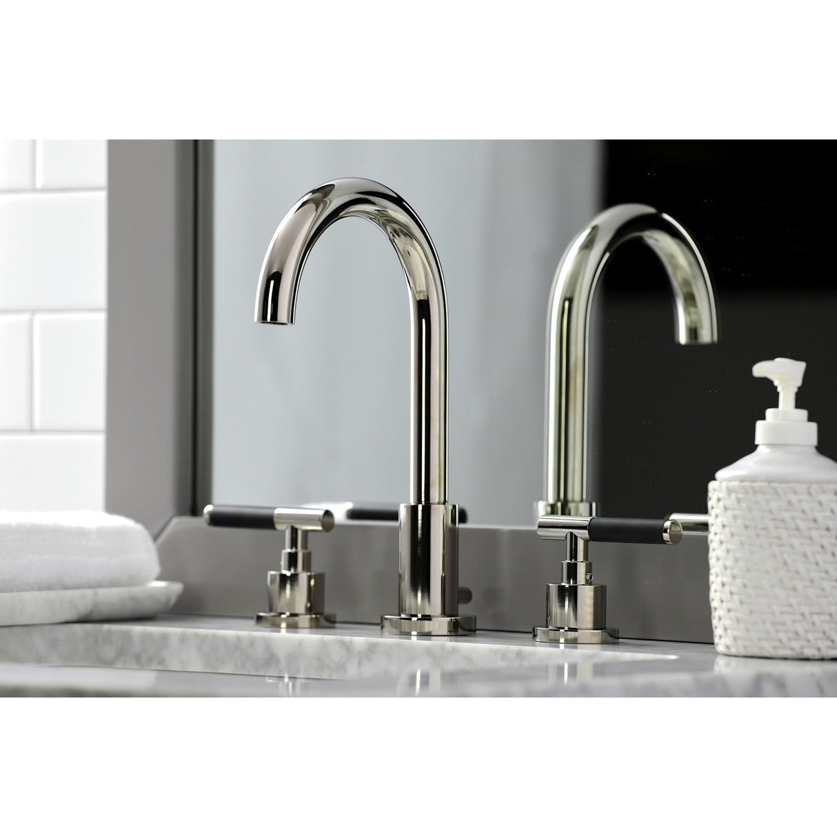 Kaiser FSC8929CKL Two-Handle 3-Hole Deck Mount Widespread Bathroom Faucet with Pop-Up Drain, Polished Nickel