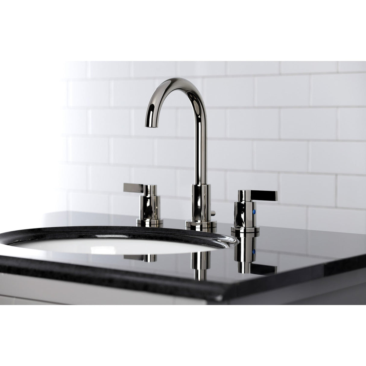 NuvoFusion FSC8929NDL Two-Handle 3-Hole Deck Mount Widespread Bathroom Faucet with Pop-Up Drain, Polished Nickel