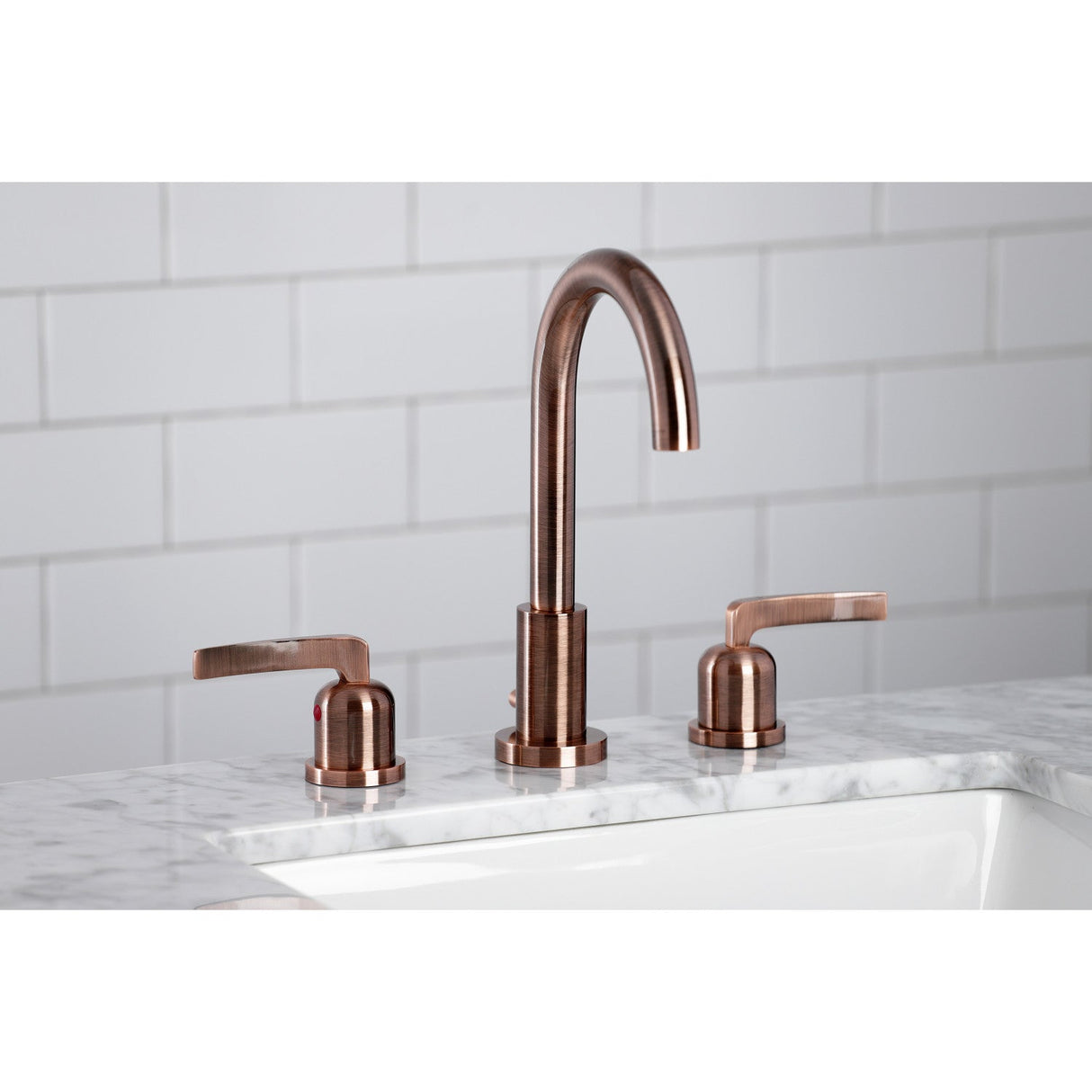 Centurion FSC892EFLAC Two-Handle 3-Hole Deck Mount Widespread Bathroom Faucet with Pop-Up Drain, Antique Copper