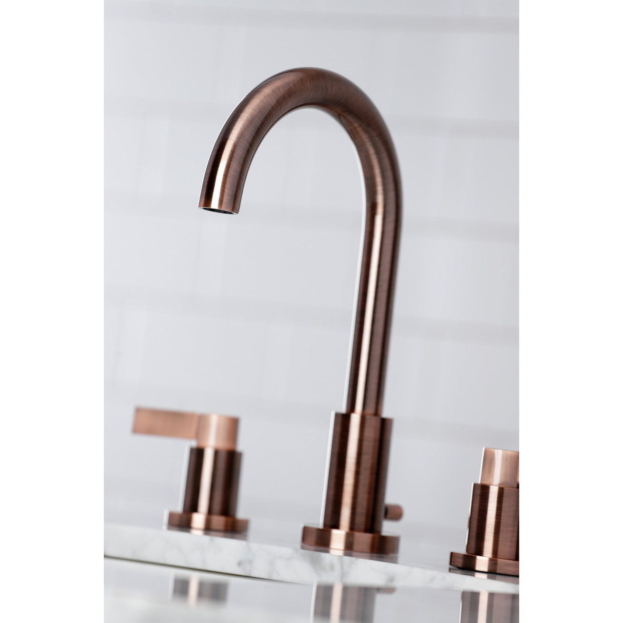 NuvoFusion FSC892NDLAC Two-Handle 3-Hole Deck Mount Widespread Bathroom Faucet with Pop-Up Drain, Antique Copper