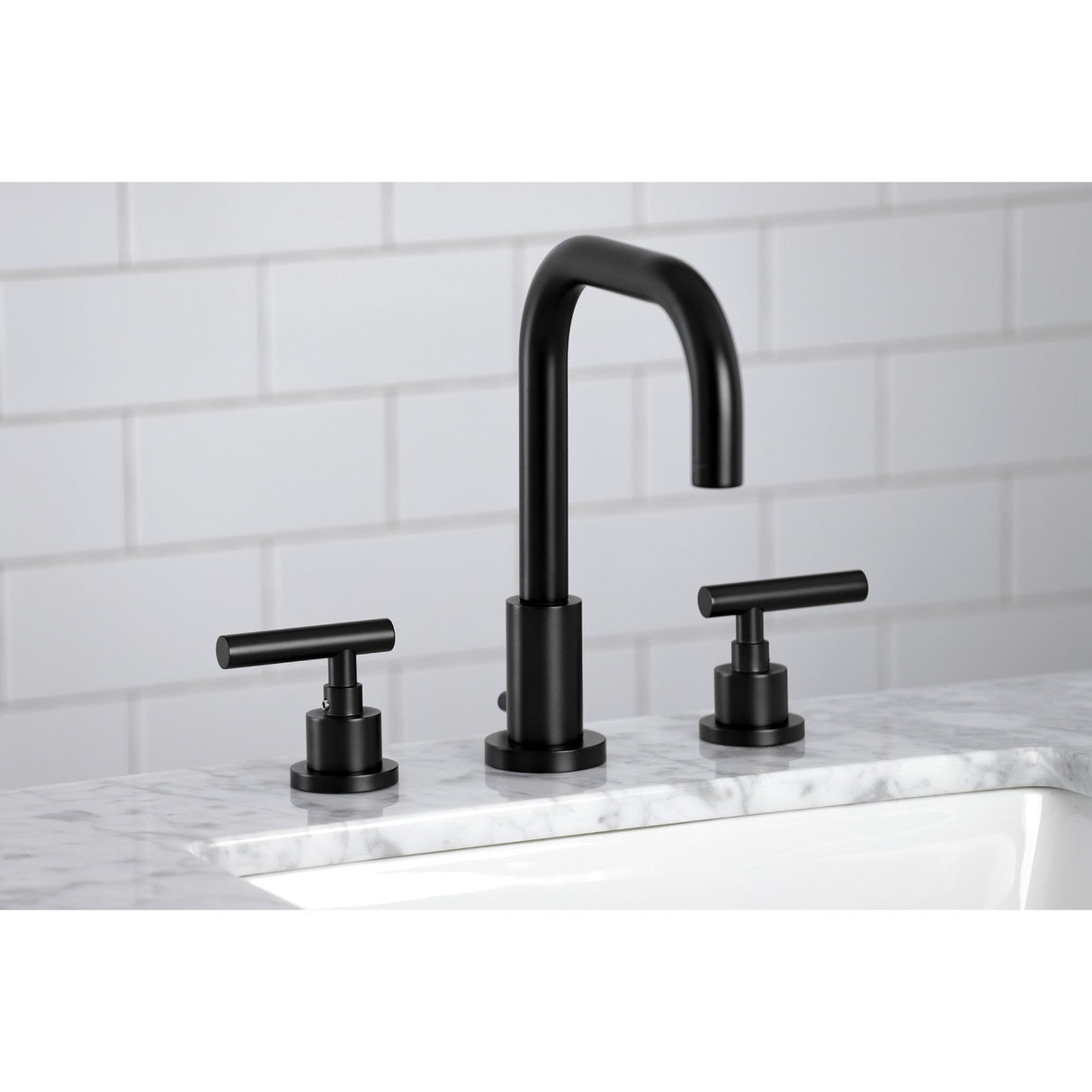 Manhattan FSC8930CML Two-Handle 3-Hole Deck Mount Widespread Bathroom Faucet with Pop-Up Drain, Matte Black