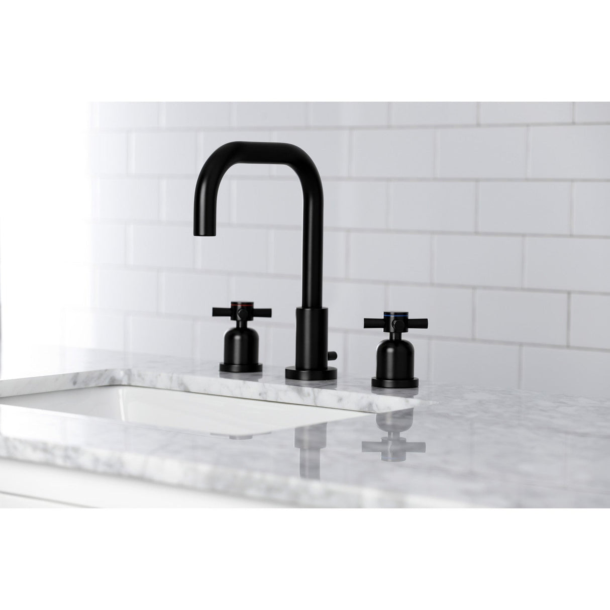 Concord FSC8930DX Two-Handle 3-Hole Deck Mount Widespread Bathroom Faucet with Pop-Up Drain, Matte Black