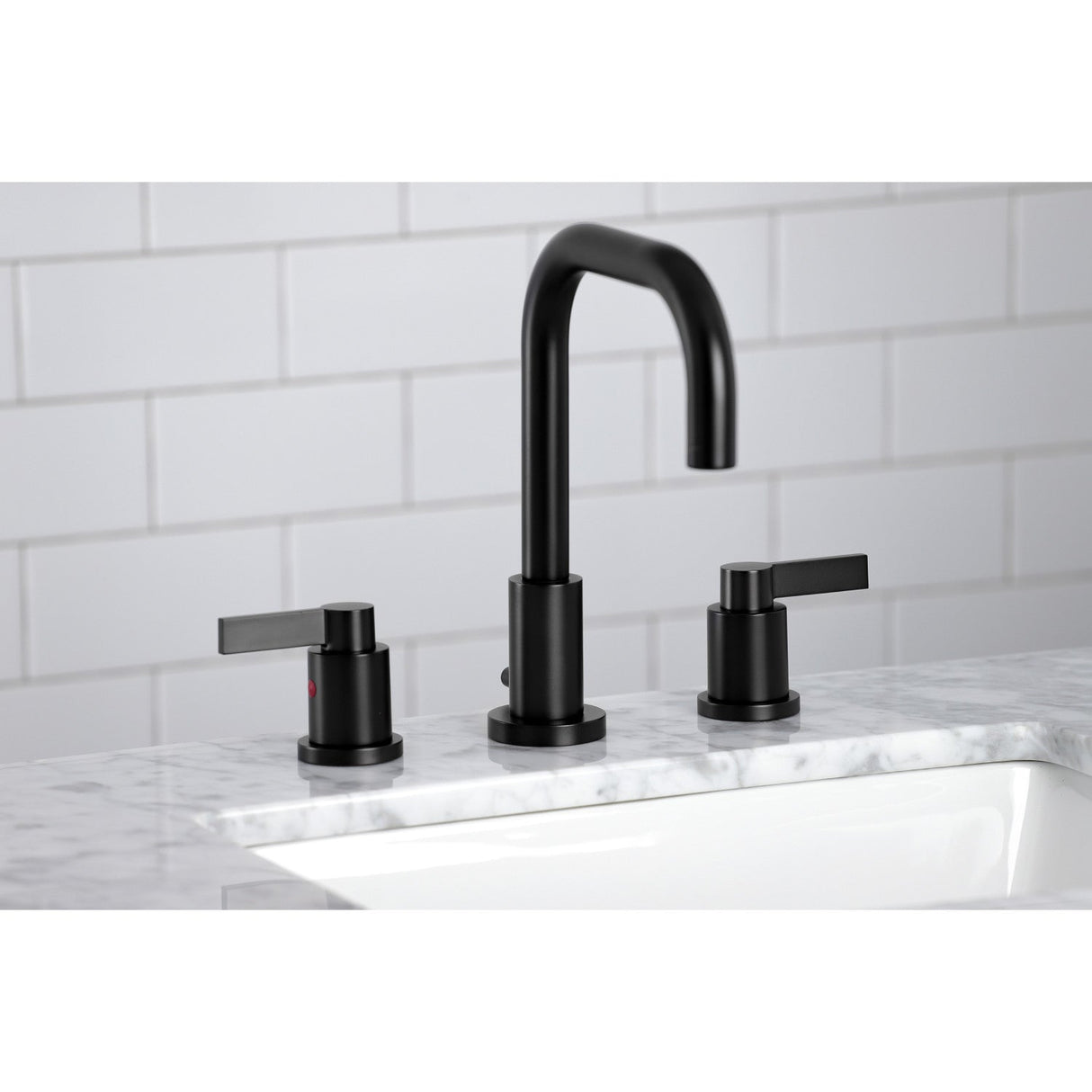 NuvoFusion FSC8930NDL Two-Handle 3-Hole Deck Mount Widespread Bathroom Faucet with Pop-Up Drain, Matte Black
