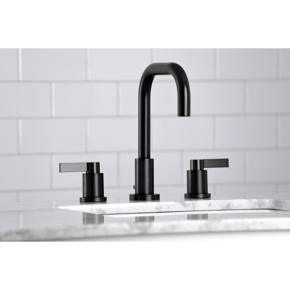 NuvoFusion FSC8930NDL Two-Handle 3-Hole Deck Mount Widespread Bathroom Faucet with Pop-Up Drain, Matte Black