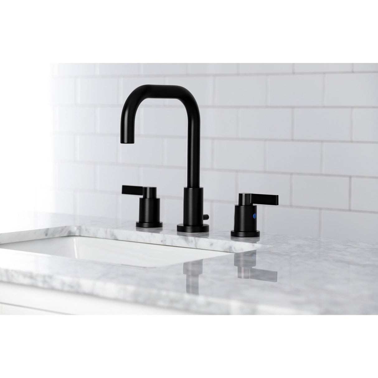 NuvoFusion FSC8930NDL Two-Handle 3-Hole Deck Mount Widespread Bathroom Faucet with Pop-Up Drain, Matte Black