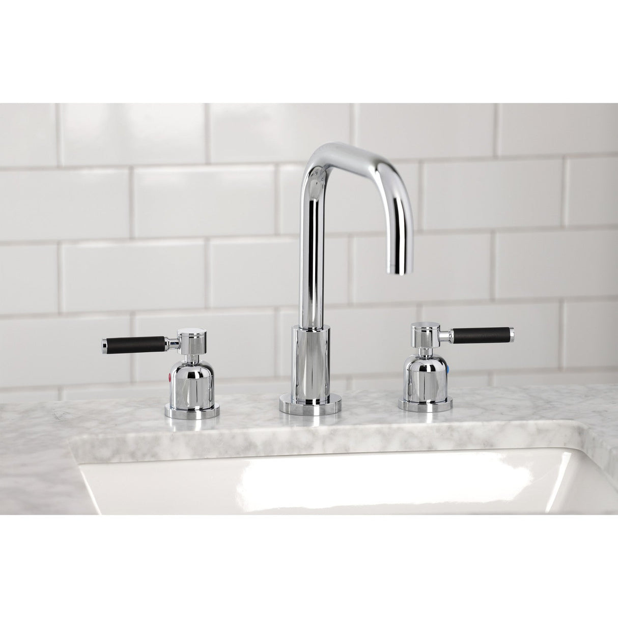 Kaiser FSC8931DKL Two-Handle 3-Hole Deck Mount Widespread Bathroom Faucet with Pop-Up Drain, Polished Chrome