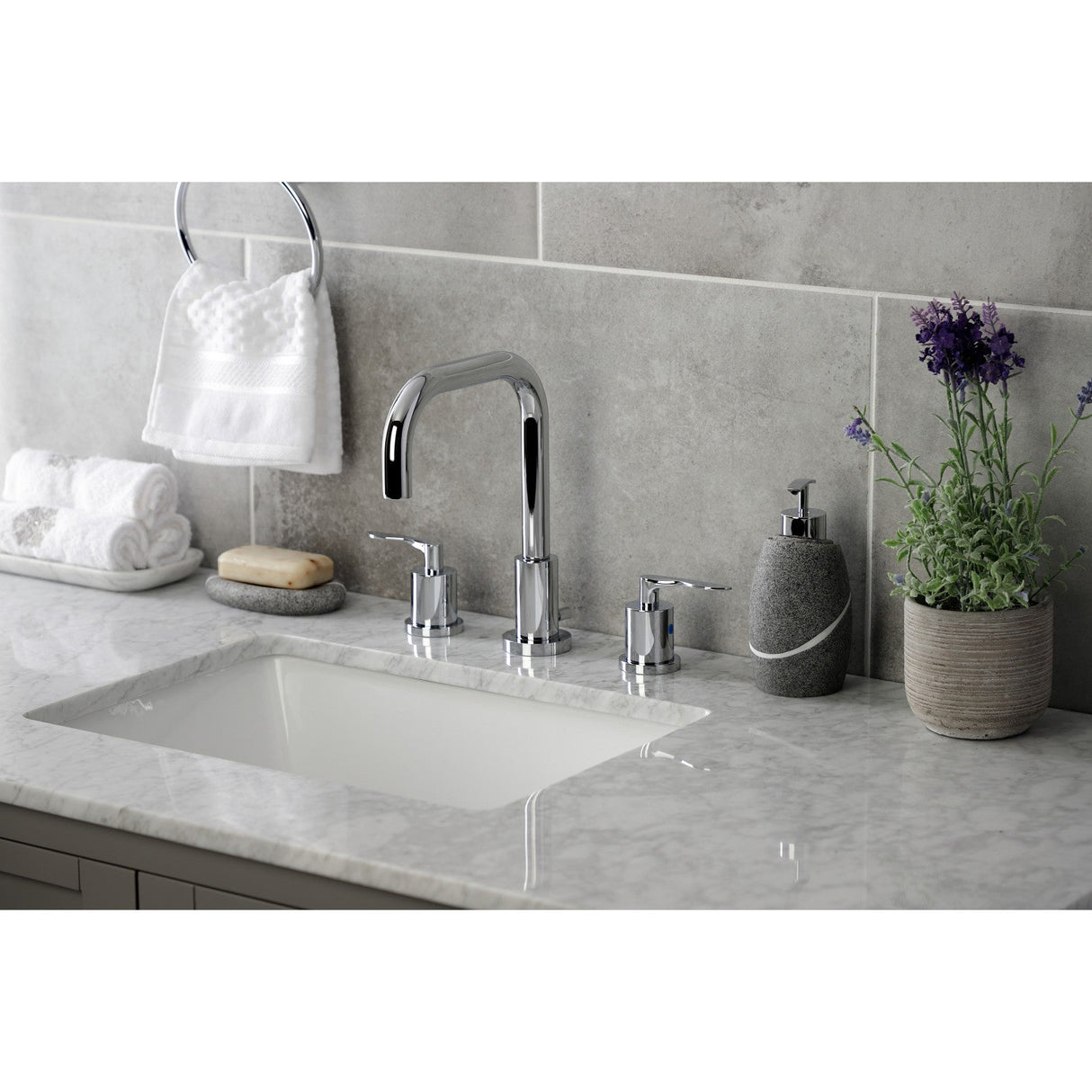 Serena FSC8931SVL Two-Handle 3-Hole Deck Mount Widespread Bathroom Faucet with Pop-Up Drain, Polished Chrome