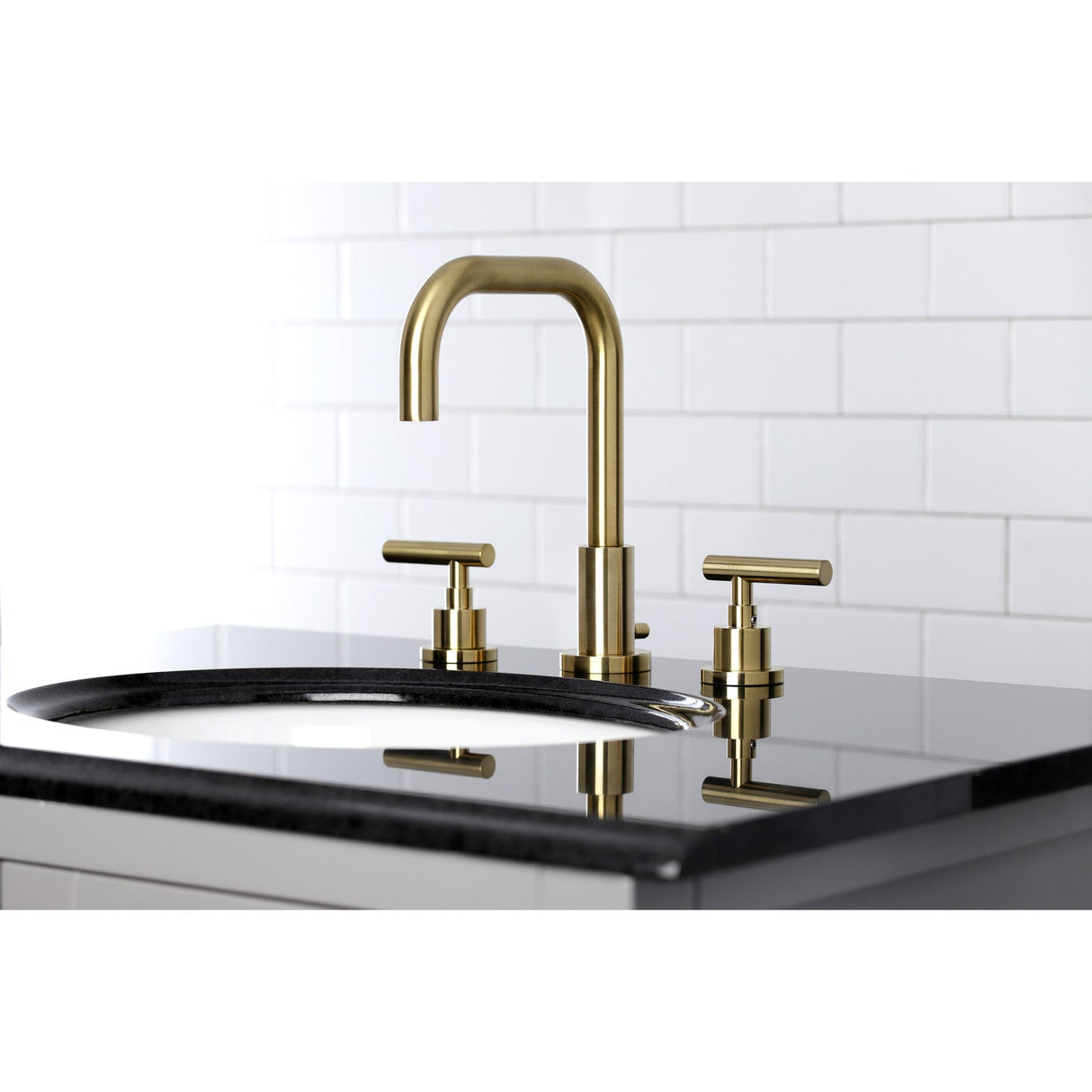 Manhattan FSC8933CML Two-Handle 3-Hole Deck Mount Widespread Bathroom Faucet with Pop-Up Drain, Brushed Brass