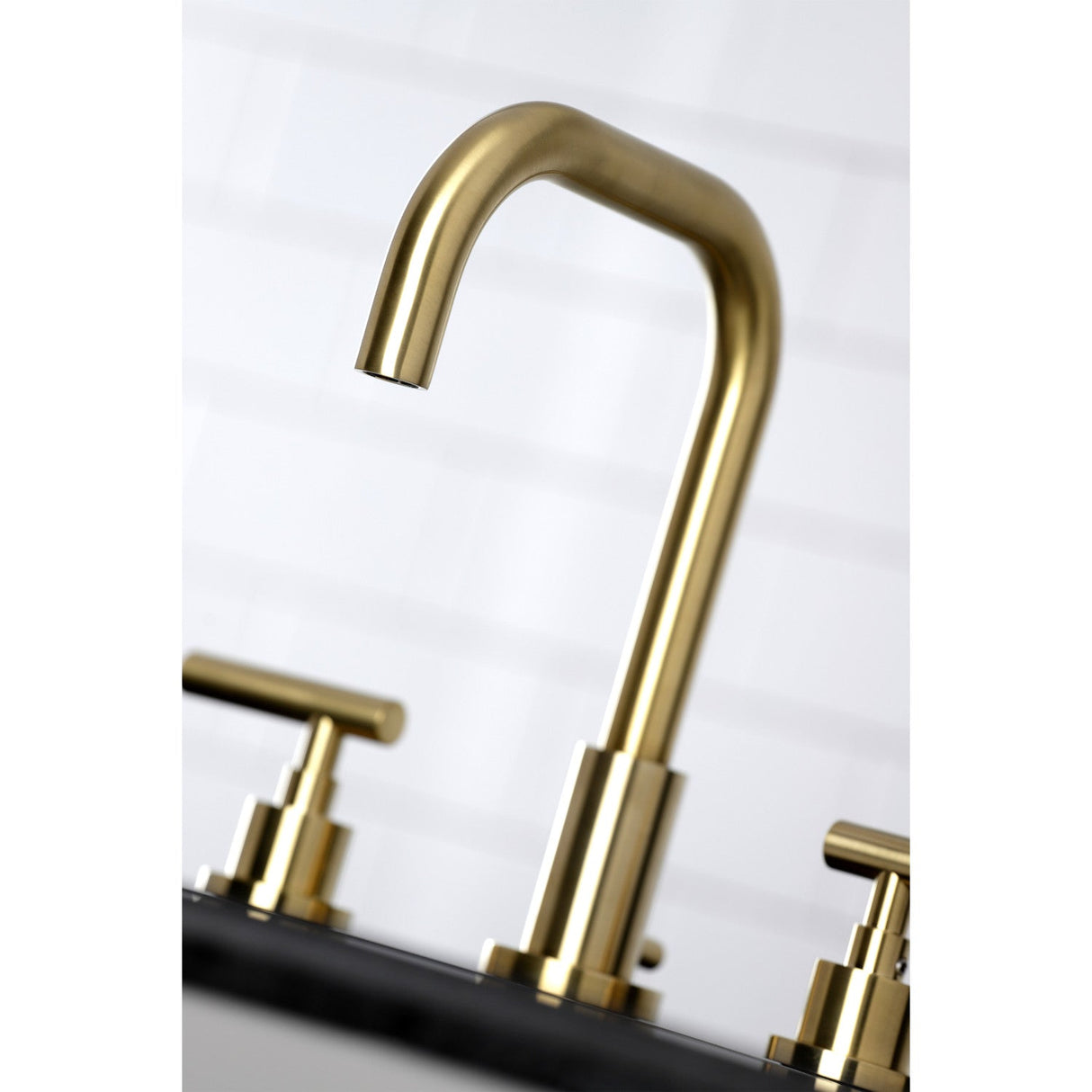 Manhattan FSC8933CML Two-Handle 3-Hole Deck Mount Widespread Bathroom Faucet with Pop-Up Drain, Brushed Brass