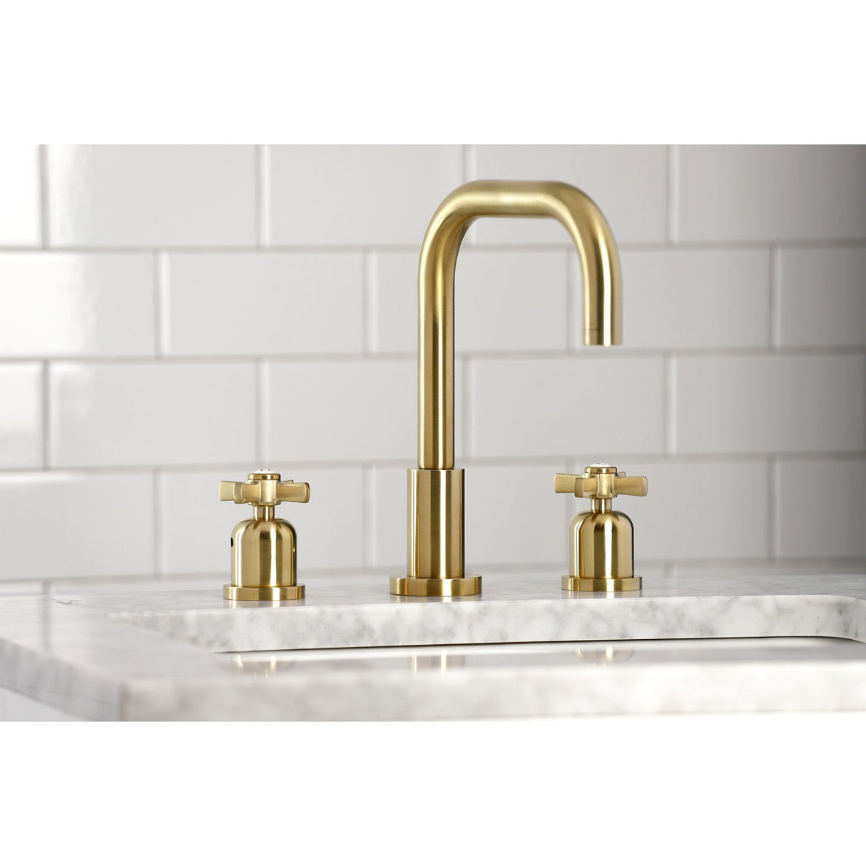 Millennium FSC8933ZX Two-Handle 3-Hole Deck Mount Widespread Bathroom Faucet with Pop-Up Drain, Brushed Brass