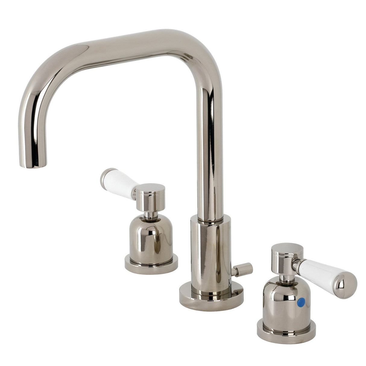 Paris FSC8939DPL Two-Handle 3-Hole Deck Mount Widespread Bathroom Faucet with Pop-Up Drain, Polished Nickel