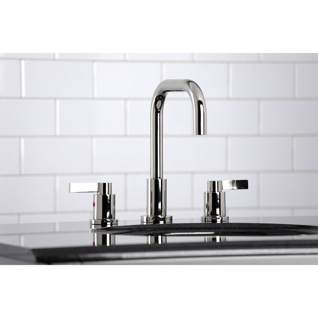 NuvoFusion FSC8939NDL Two-Handle 3-Hole Deck Mount Widespread Bathroom Faucet with Pop-Up Drain, Polished Nickel