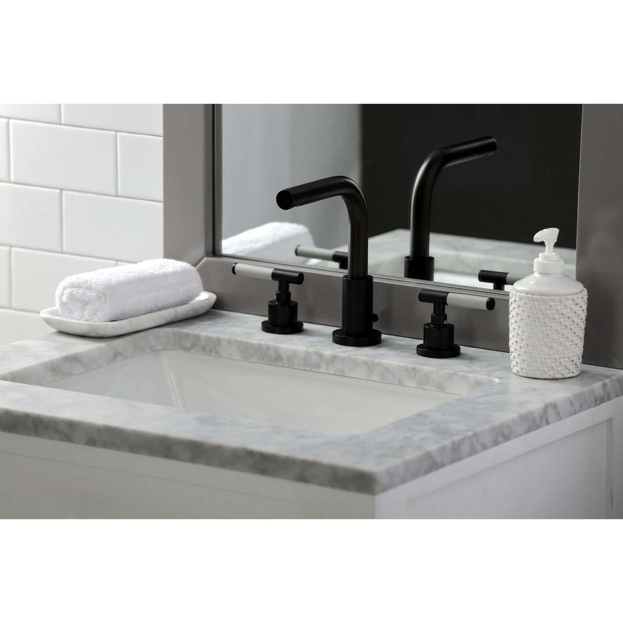 Kaiser FSC8950CKL Two-Handle 3-Hole Deck Mount Widespread Bathroom Faucet with Pop-Up Drain, Matte Black