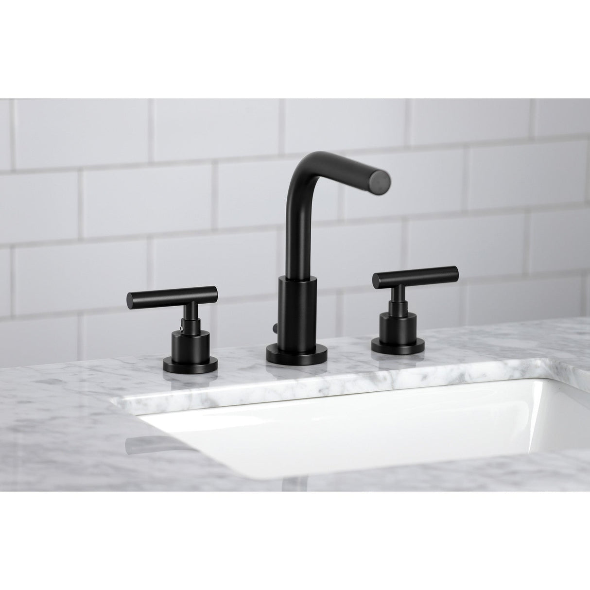 Manhattan FSC8950CML Two-Handle 3-Hole Deck Mount Widespread Bathroom Faucet with Pop-Up Drain, Matte Black