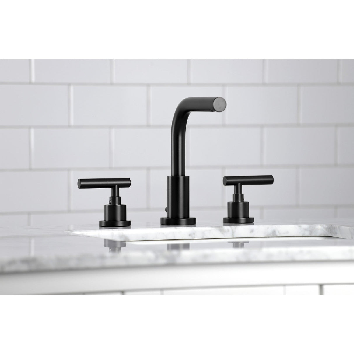 Manhattan FSC8950CML Two-Handle 3-Hole Deck Mount Widespread Bathroom Faucet with Pop-Up Drain, Matte Black