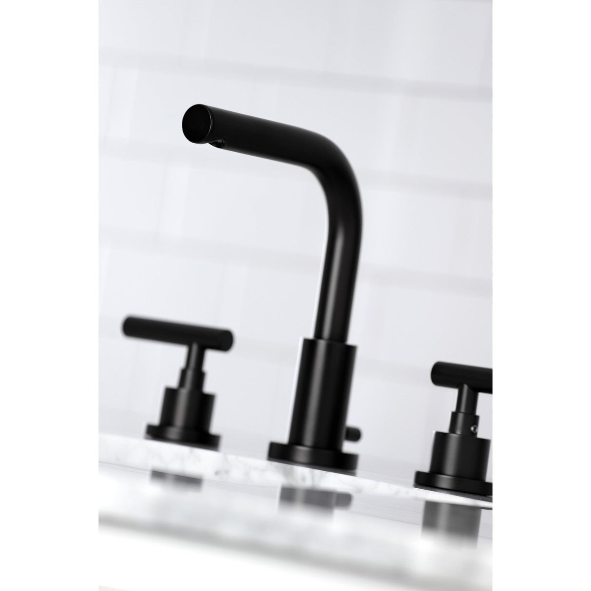 Manhattan FSC8950CML Two-Handle 3-Hole Deck Mount Widespread Bathroom Faucet with Pop-Up Drain, Matte Black