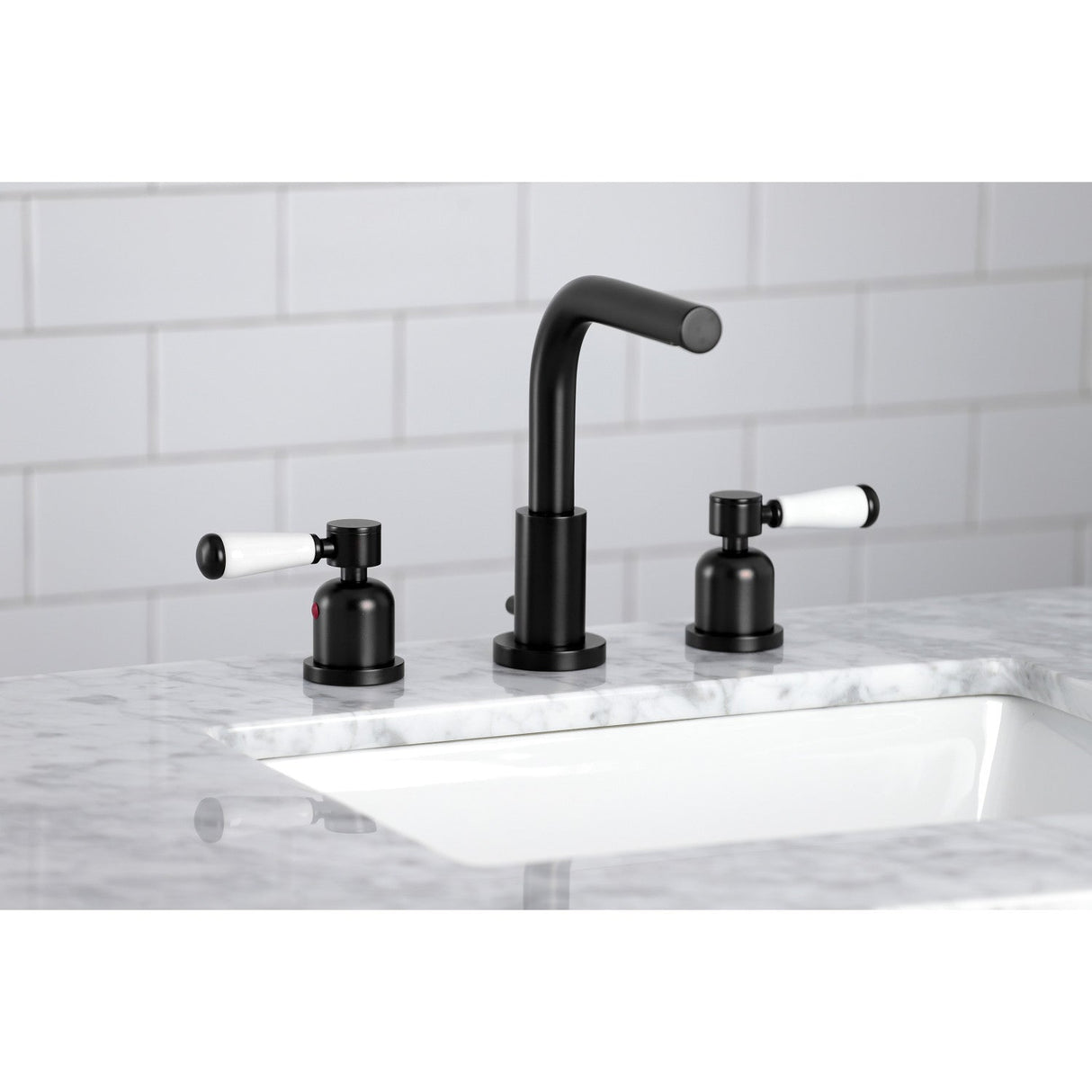 Paris FSC8950DPL Two-Handle 3-Hole Deck Mount Widespread Bathroom Faucet with Pop-Up Drain, Matte Black