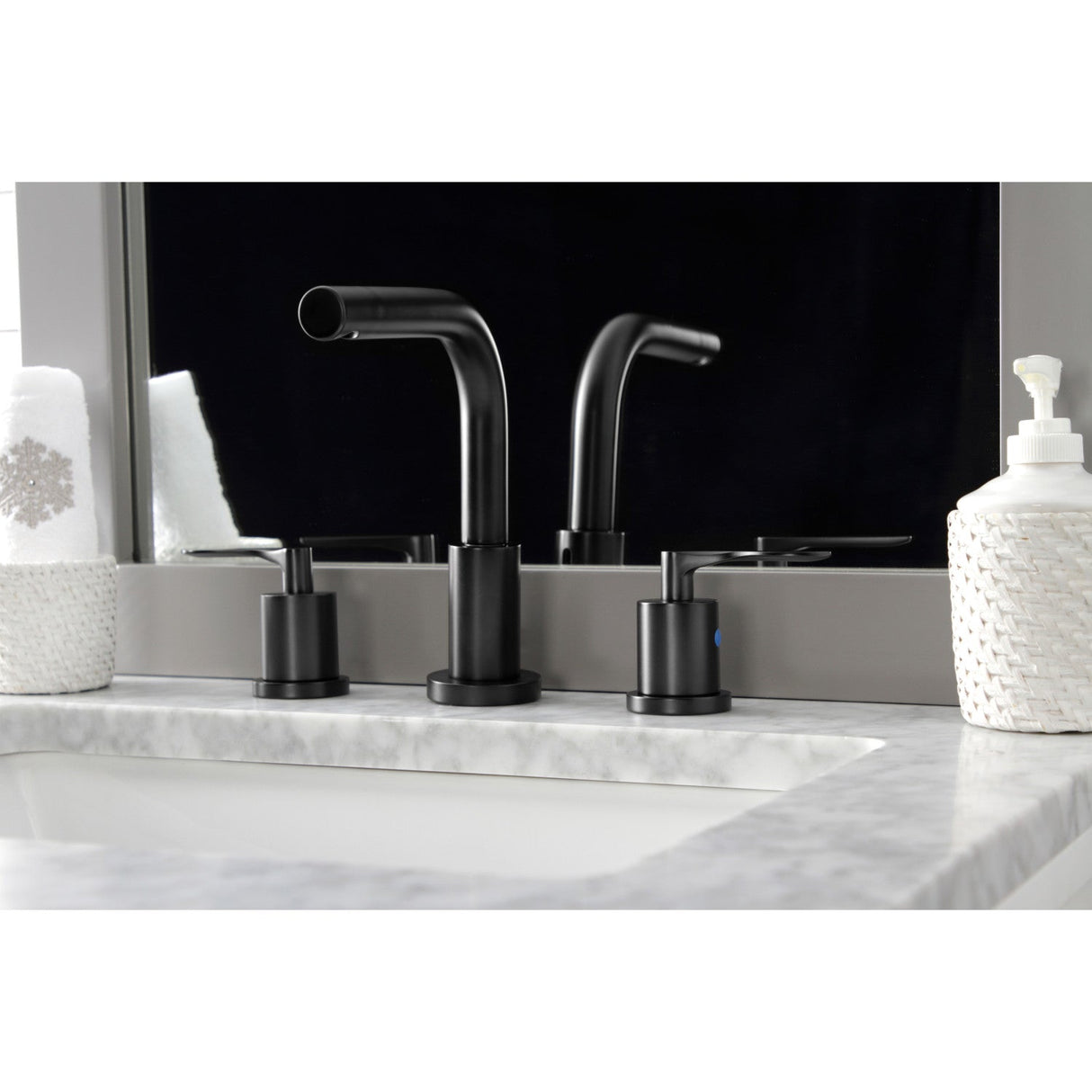 Serena FSC8950SVL Two-Handle 3-Hole Deck Mount Widespread Bathroom Faucet with Pop-Up Drain, Matte Black