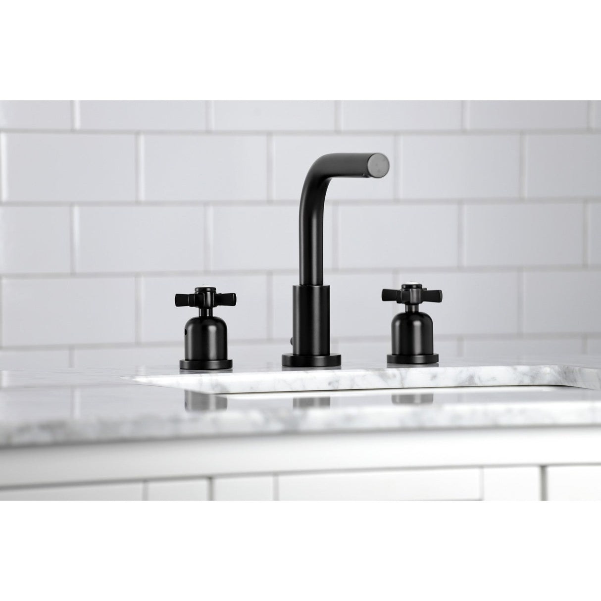 Millennium FSC8950ZX Two-Handle 3-Hole Deck Mount Widespread Bathroom Faucet with Pop-Up Drain, Matte Black