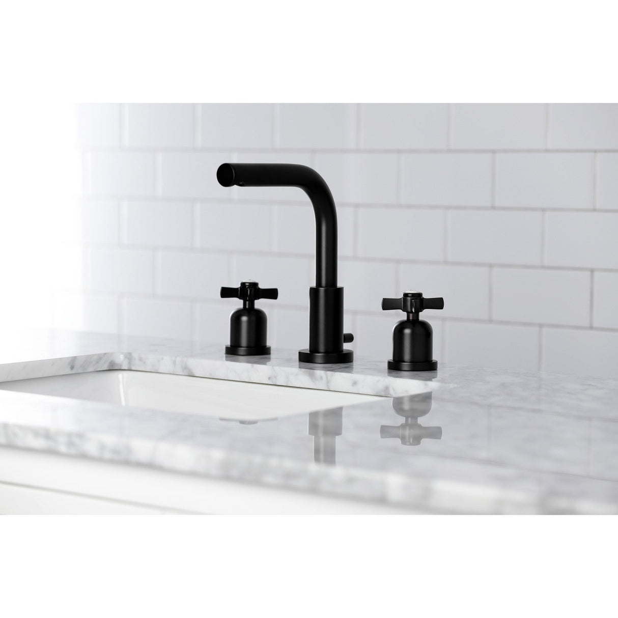 Millennium FSC8950ZX Two-Handle 3-Hole Deck Mount Widespread Bathroom Faucet with Pop-Up Drain, Matte Black