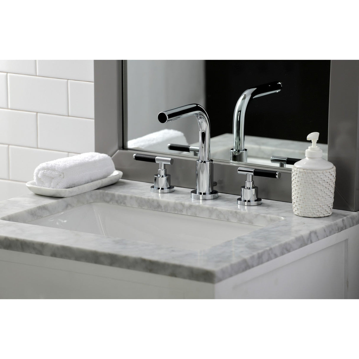 Kaiser FSC8951CKL Two-Handle 3-Hole Deck Mount Widespread Bathroom Faucet with Pop-Up Drain, Polished Chrome