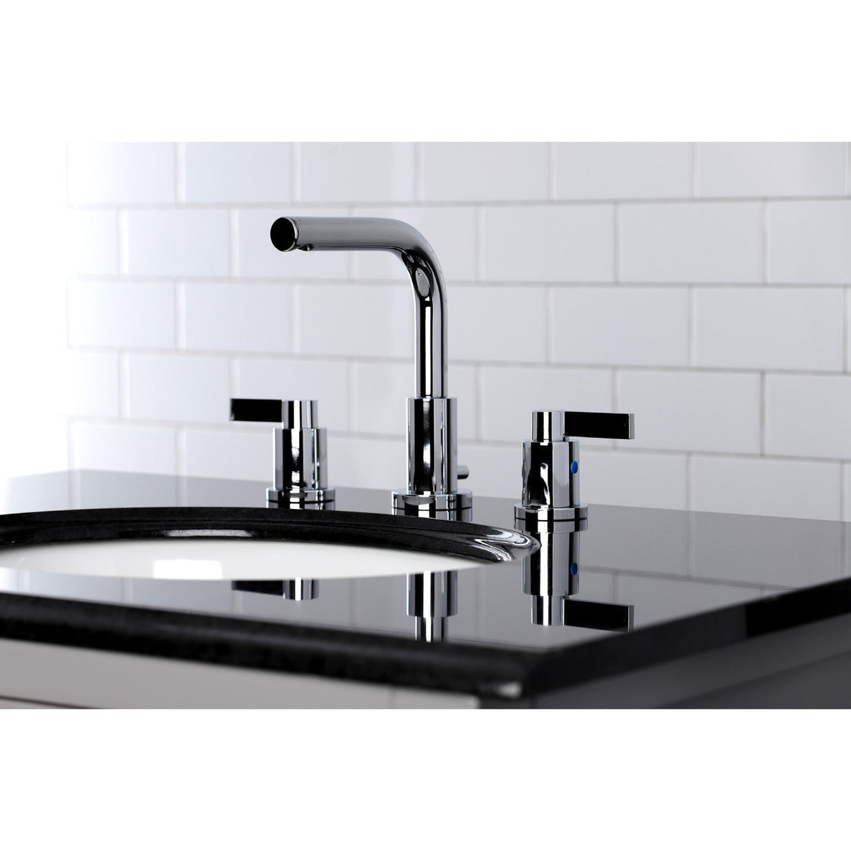 NuvoFusion FSC8951NDL Two-Handle 3-Hole Deck Mount Widespread Bathroom Faucet with Pop-Up Drain, Polished Chrome