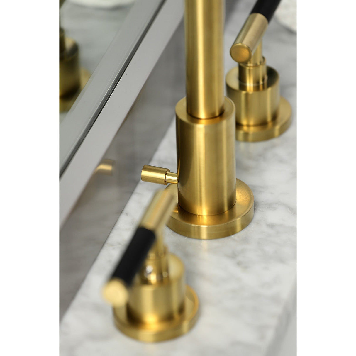 Kaiser FSC8953CKL Two-Handle 3-Hole Deck Mount Widespread Bathroom Faucet with Pop-Up Drain, Brushed Brass