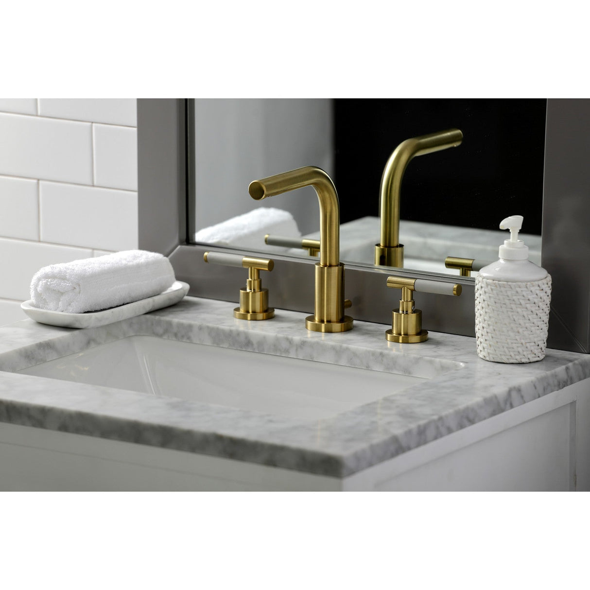 Kaiser FSC8953CKL Two-Handle 3-Hole Deck Mount Widespread Bathroom Faucet with Pop-Up Drain, Brushed Brass