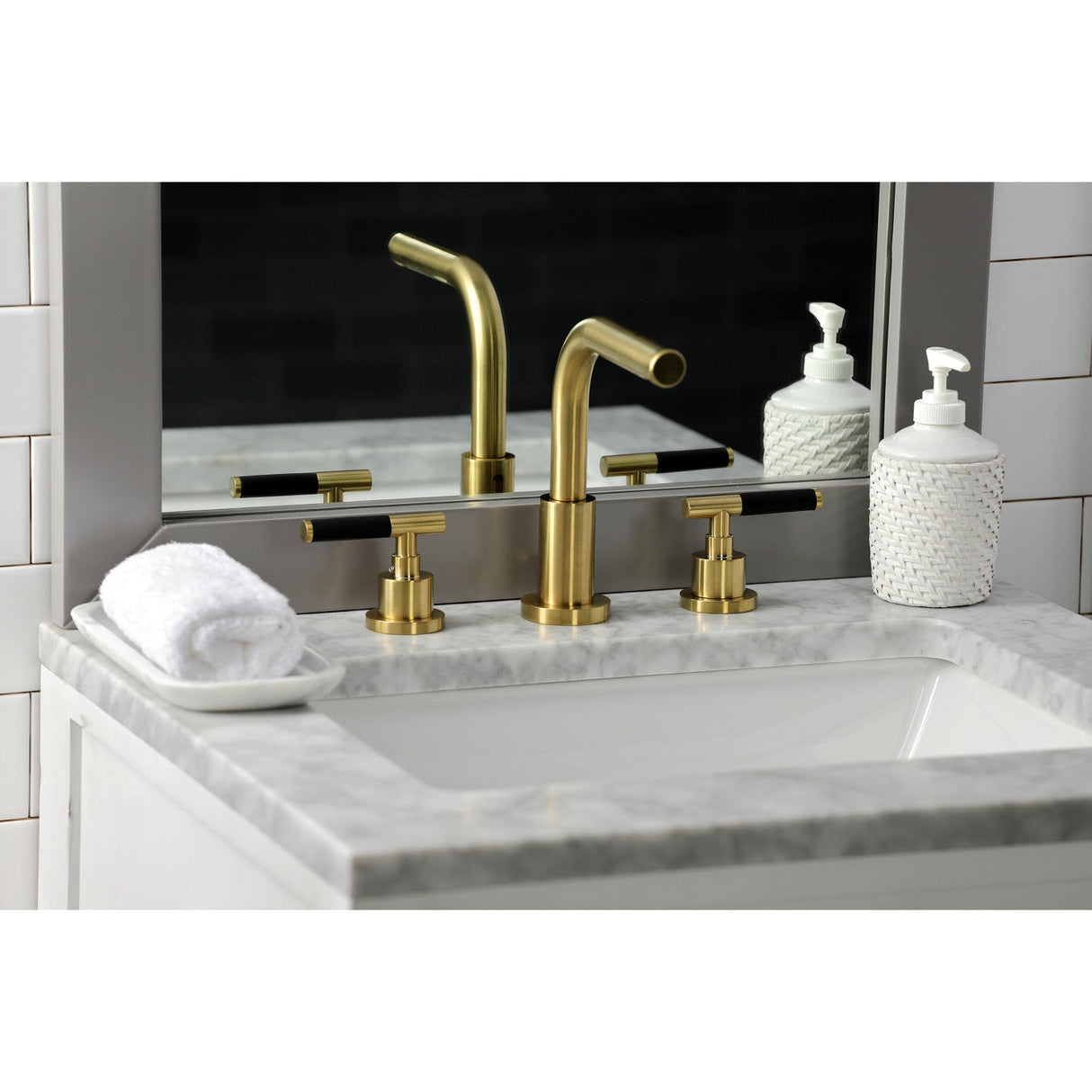 Kaiser FSC8953CKL Two-Handle 3-Hole Deck Mount Widespread Bathroom Faucet with Pop-Up Drain, Brushed Brass