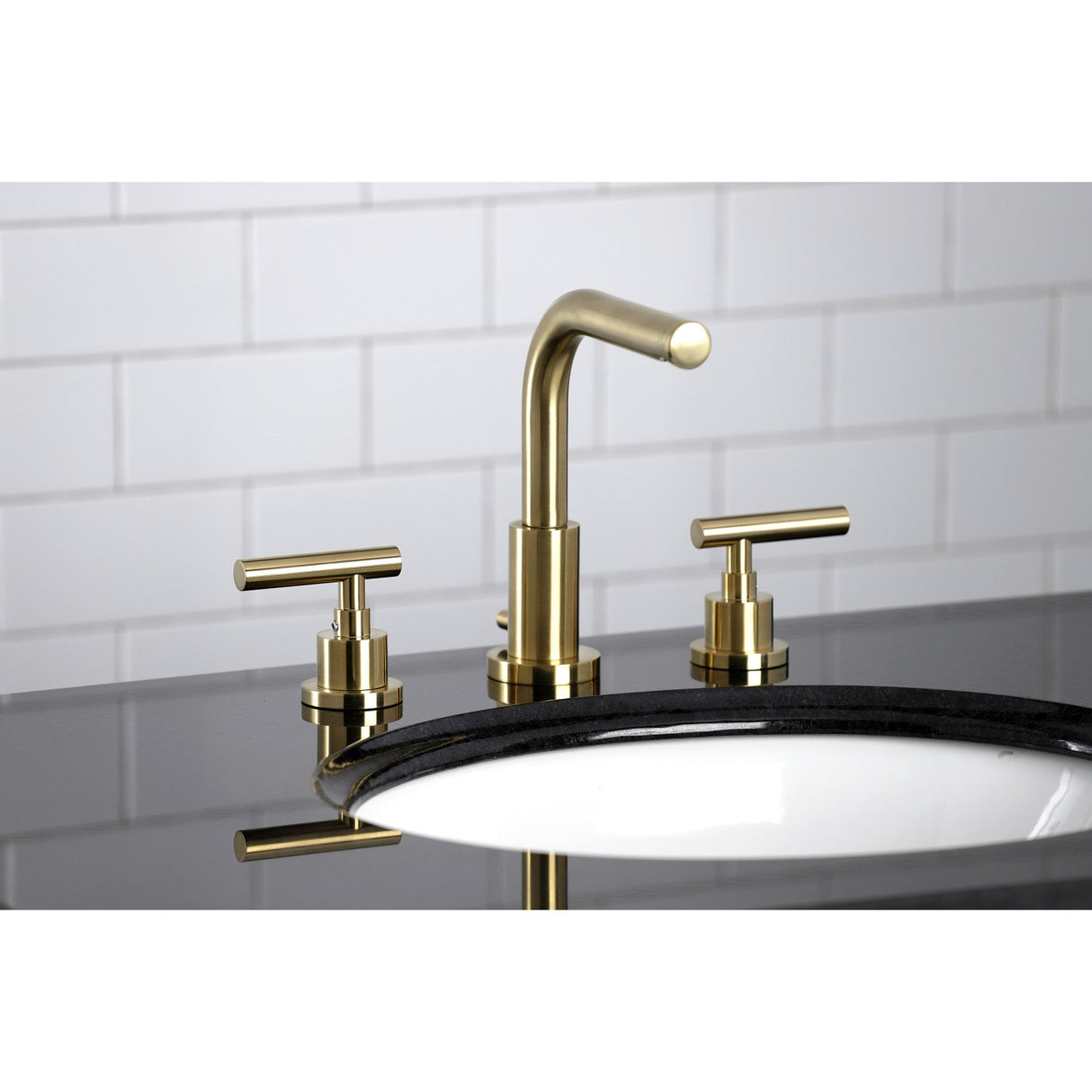 Manhattan FSC8953CML Two-Handle 3-Hole Deck Mount Widespread Bathroom Faucet with Pop-Up Drain, Brushed Brass