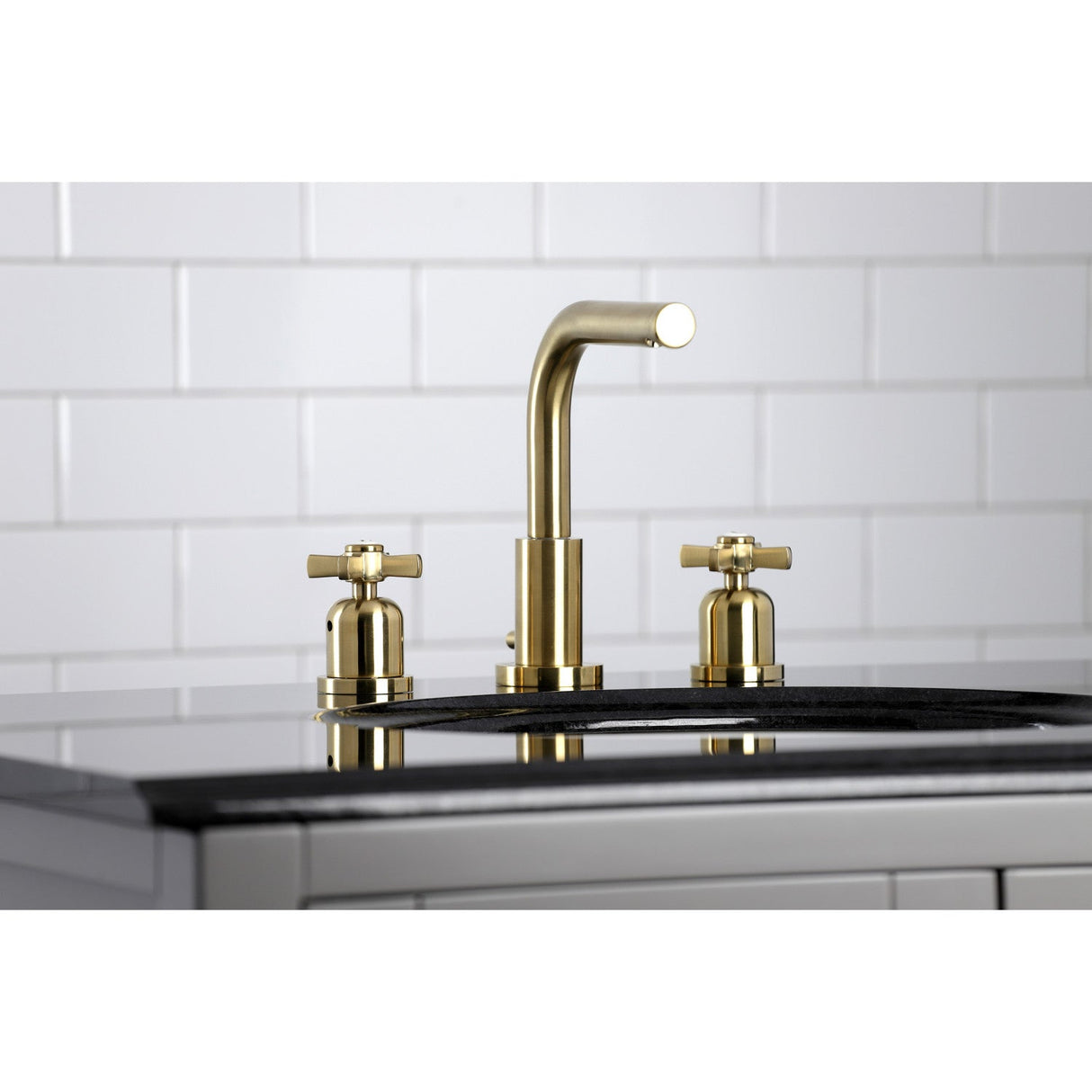 Millennium FSC8953ZX Two-Handle 3-Hole Deck Mount Widespread Bathroom Faucet with Pop-Up Drain, Brushed Brass
