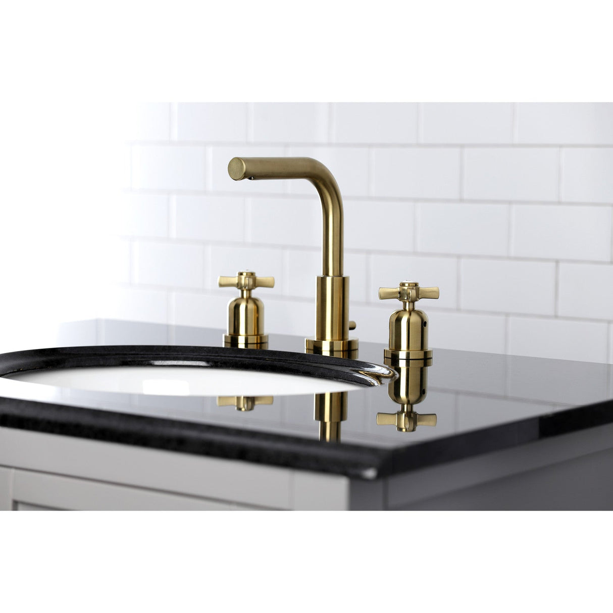 Millennium FSC8953ZX Two-Handle 3-Hole Deck Mount Widespread Bathroom Faucet with Pop-Up Drain, Brushed Brass
