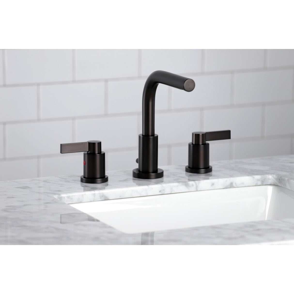 NuvoFusion FSC8955NDL Two-Handle 3-Hole Deck Mount Widespread Bathroom Faucet with Pop-Up Drain, Oil Rubbed Bronze