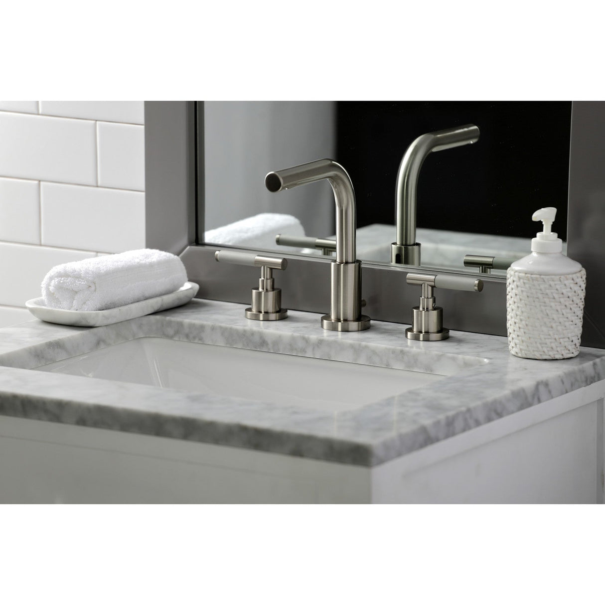 Kaiser FSC8958CKL Two-Handle 3-Hole Deck Mount Widespread Bathroom Faucet with Pop-Up Drain, Brushed Nickel