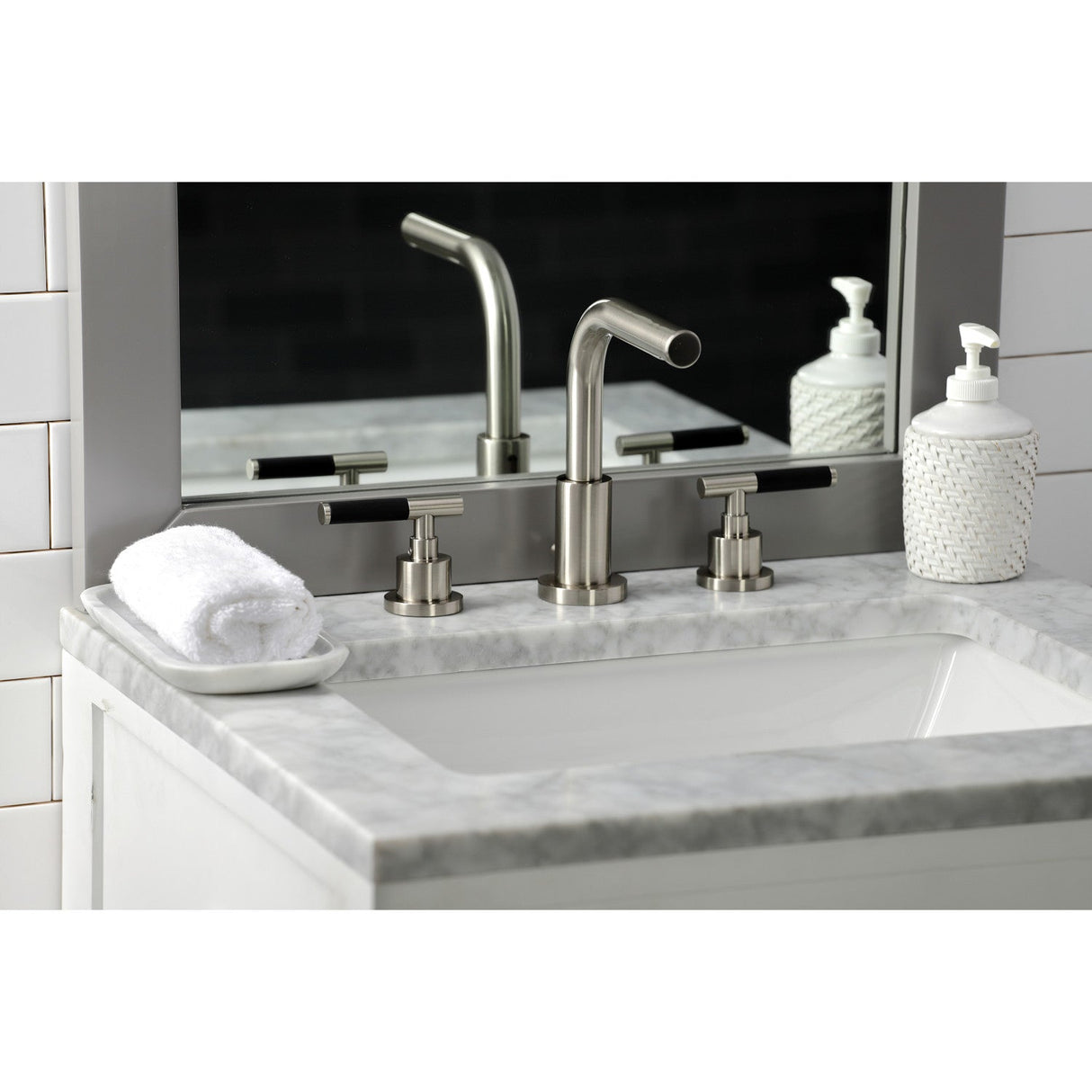 Kaiser FSC8958CKL Two-Handle 3-Hole Deck Mount Widespread Bathroom Faucet with Pop-Up Drain, Brushed Nickel