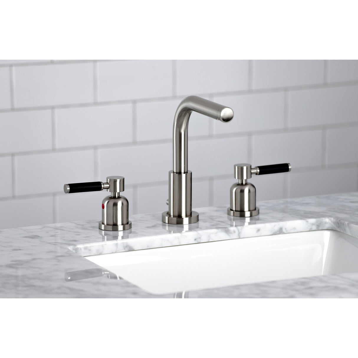 Kaiser FSC8958DKL Two-Handle 3-Hole Deck Mount Widespread Bathroom Faucet with Pop-Up Drain, Brushed Nickel