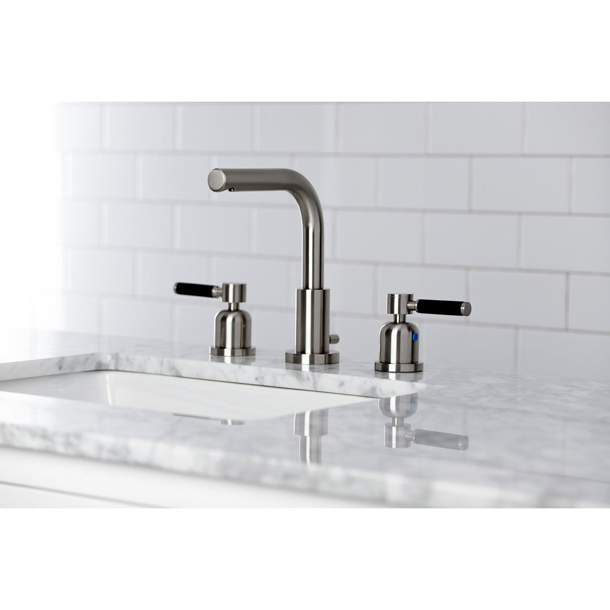 Kaiser FSC8958DKL Two-Handle 3-Hole Deck Mount Widespread Bathroom Faucet with Pop-Up Drain, Brushed Nickel