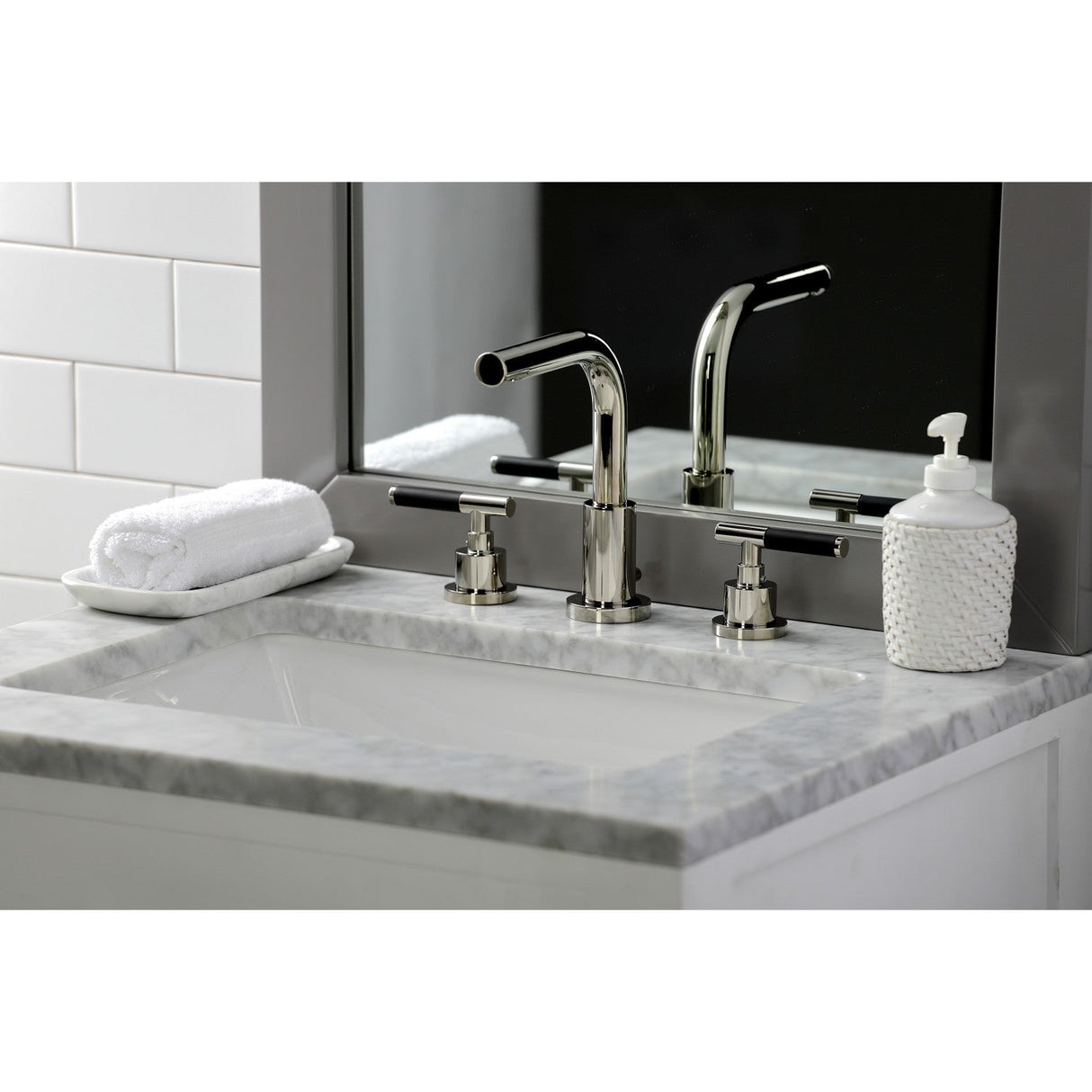 Kaiser FSC8959CKL Two-Handle 3-Hole Deck Mount Widespread Bathroom Faucet with Pop-Up Drain, Polished Nickel