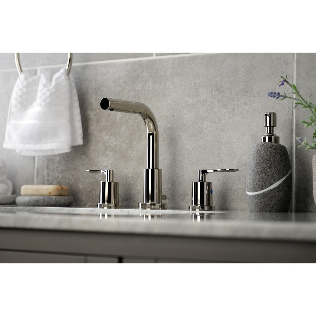 Serena FSC8959SVL Two-Handle 3-Hole Deck Mount Widespread Bathroom Faucet with Pop-Up Drain, Polished Nickel