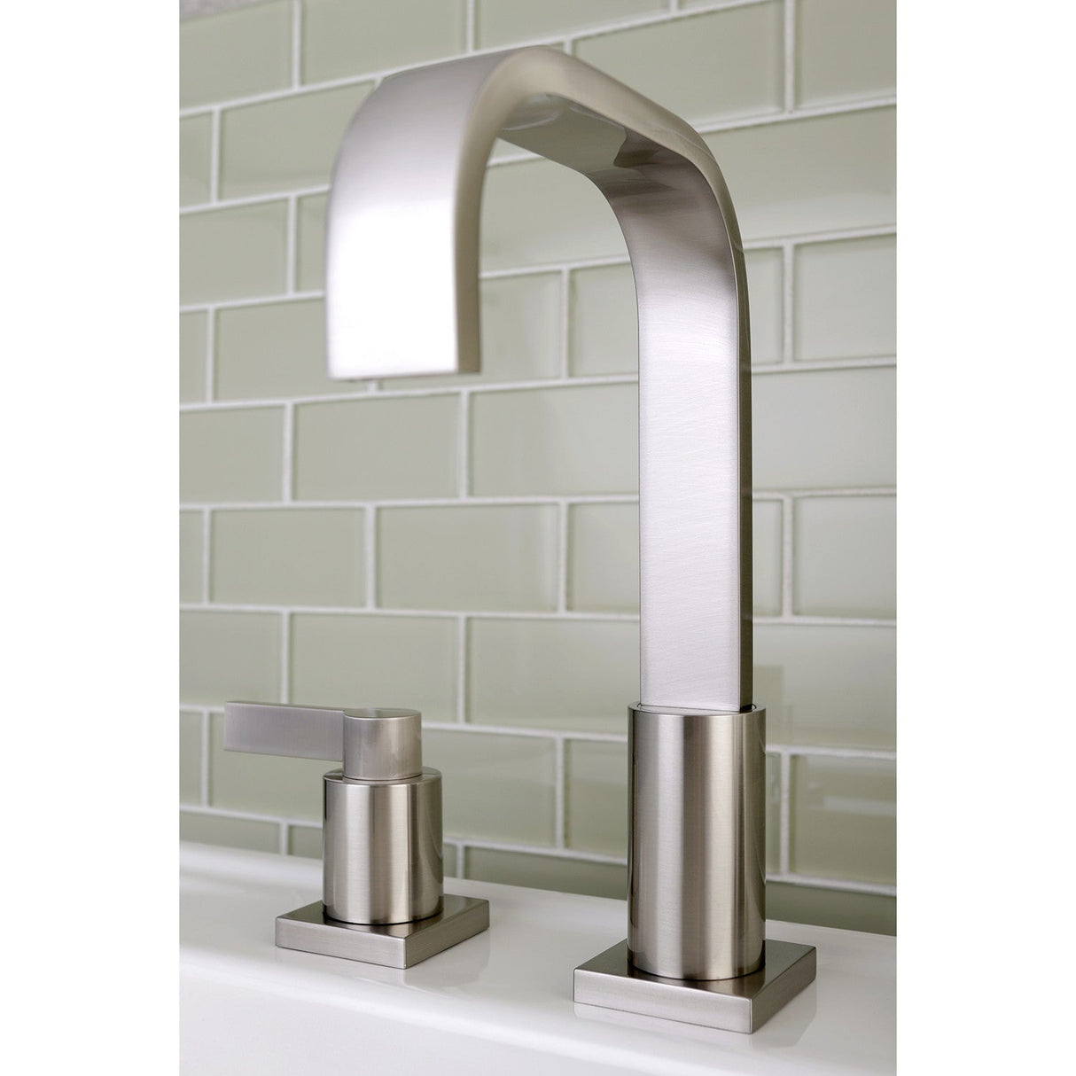 NuvoFusion FSC8968NDL Two-Handle 3-Hole Deck Mount Widespread Bathroom Faucet with Pop-Up Drain, Brushed Nickel