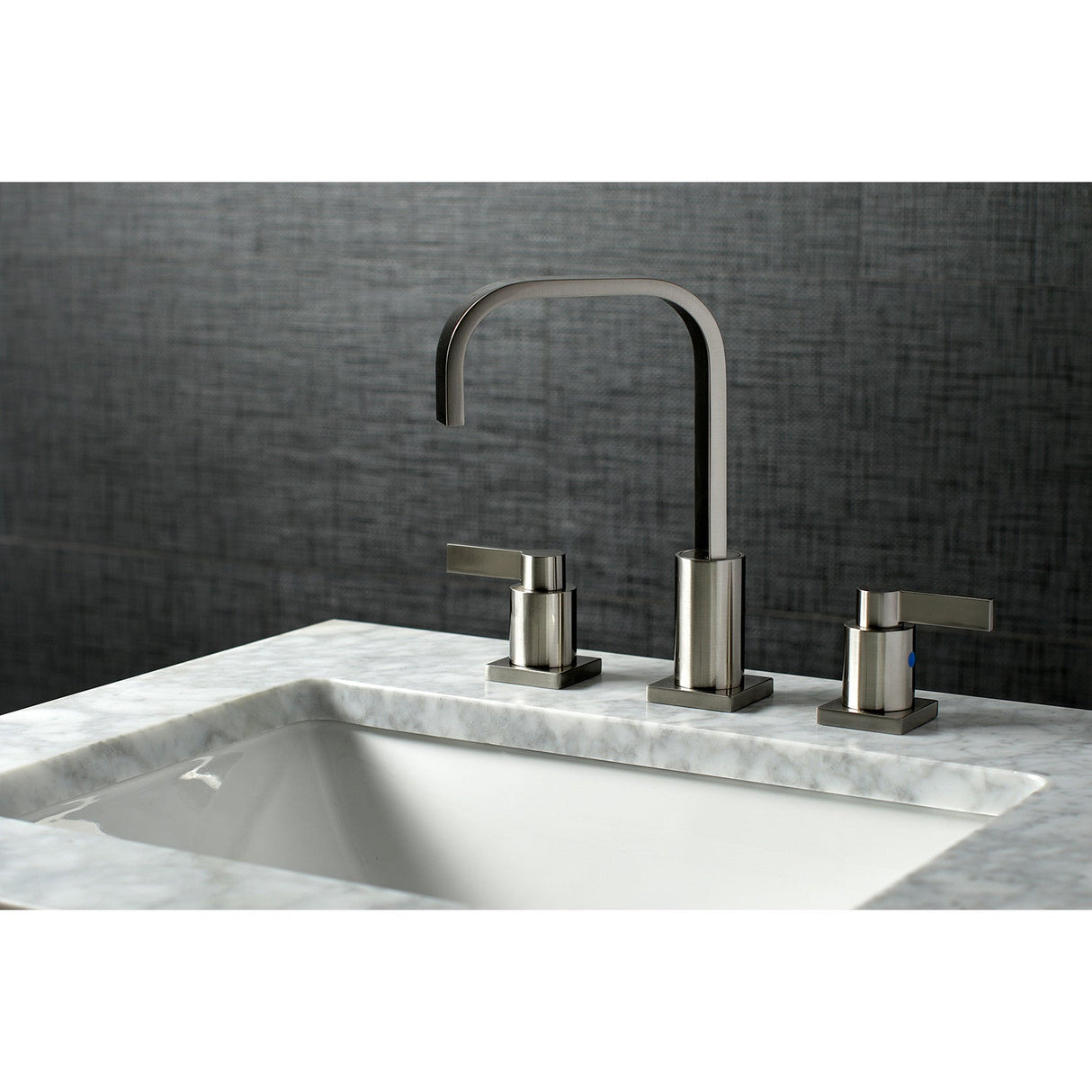 NuvoFusion FSC8968NDL Two-Handle 3-Hole Deck Mount Widespread Bathroom Faucet with Pop-Up Drain, Brushed Nickel