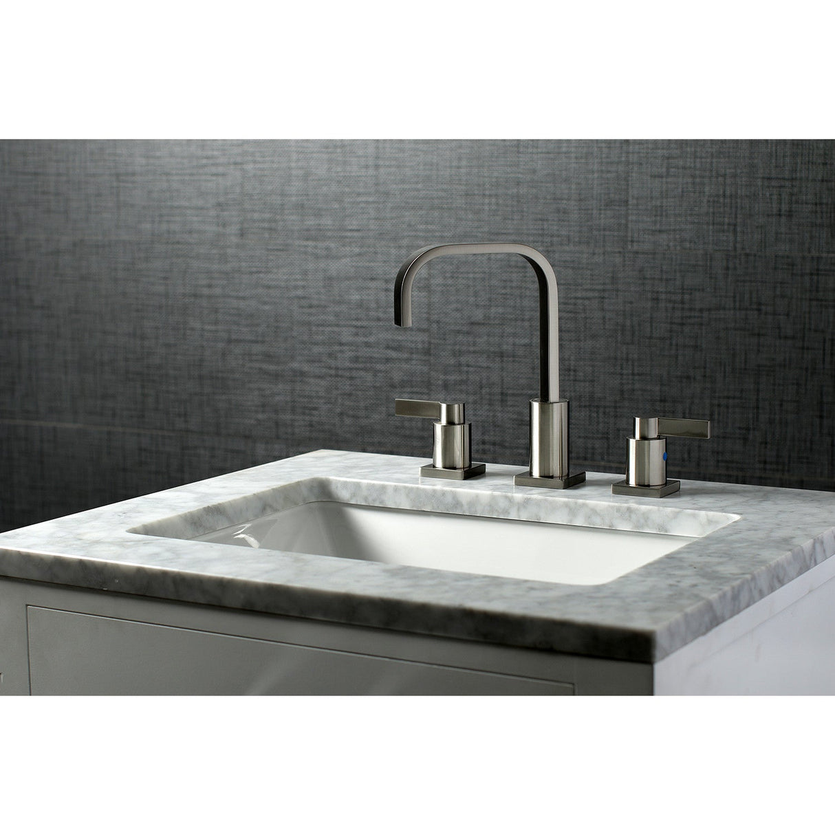 NuvoFusion FSC8968NDL Two-Handle 3-Hole Deck Mount Widespread Bathroom Faucet with Pop-Up Drain, Brushed Nickel