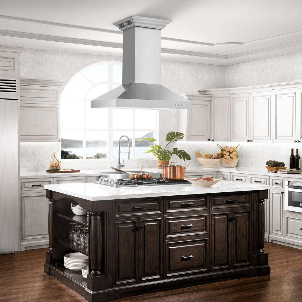 ZLINE Island Mount Range Hood in Stainless Steel with Built-in CrownSound Bluetooth Speakers (KL3iCRN-BT)